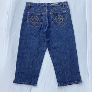Cos Jeans Women's Capri Denim Jeans Blue‎ Size 12 Petites Embroidered